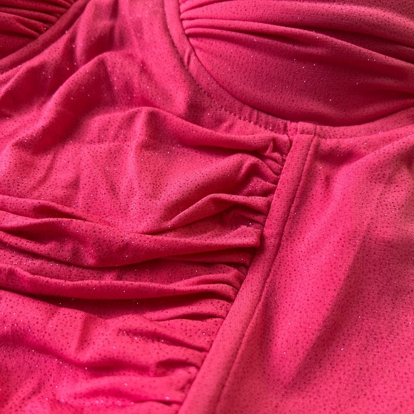 Large Glitter Pink Tank Top Sexy Juniors Padded Corset Fuchsia Womens Club wear - Picture 6 of 9